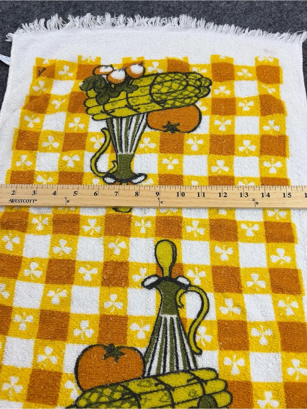 Vintage Harvest Kitchen Towel Corn Tomato Gingham Terry Cloth Made USA Cotton